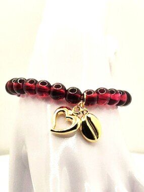 Coffee Lover Bracelet, Espresso Bean Bracelet, Heart Charm Bracelet, Cute Coffee